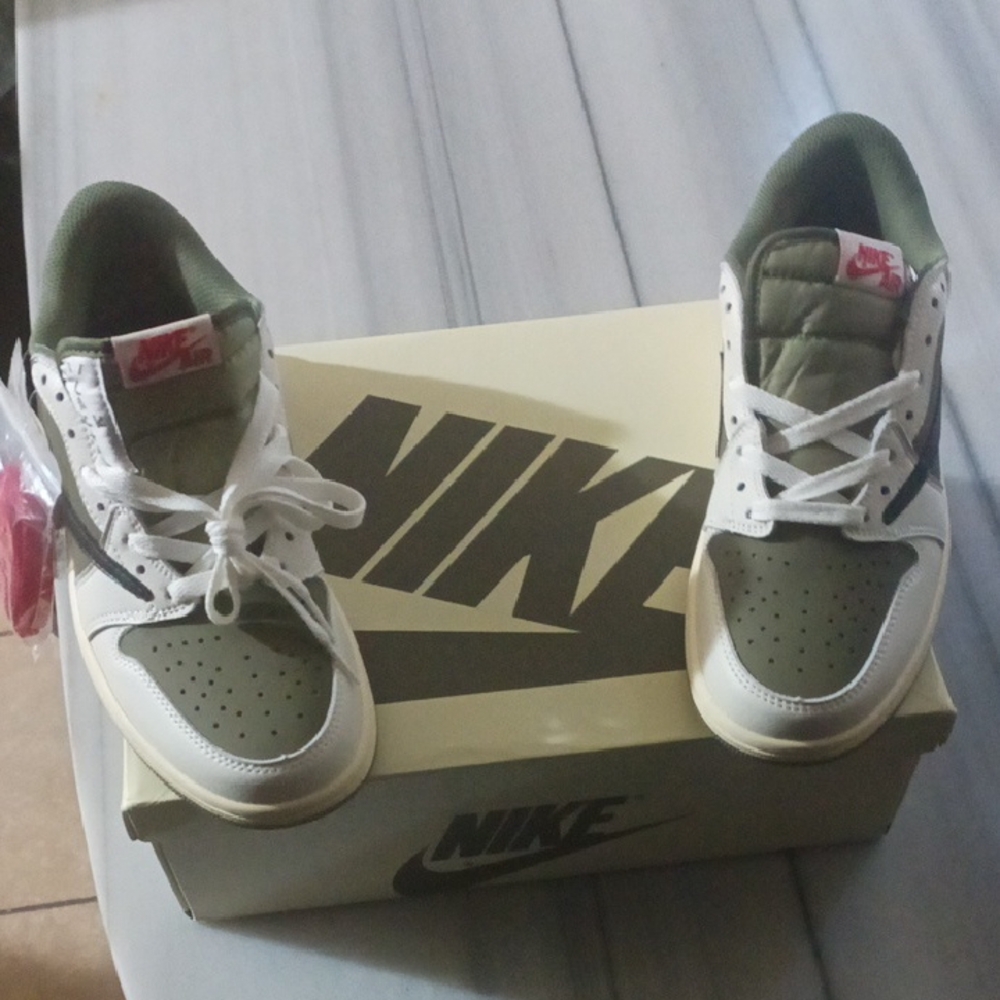 Nike Jordans Olive and White Sneakers
